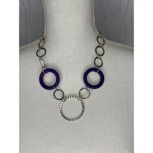 Silver &‎ Purple Statement Necklace With Large Circle Chain Links